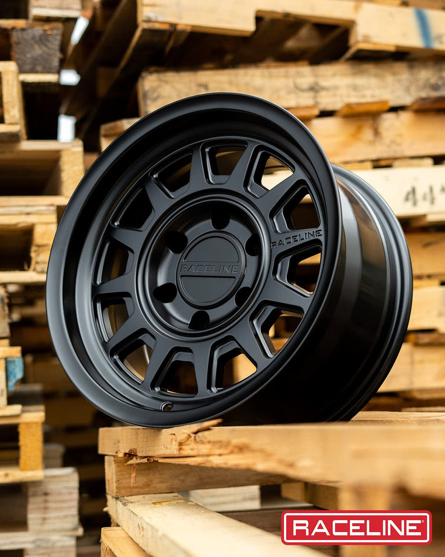 Raceline 952B AERO HD Wheels Satin Black 16X8"6X139.7 Bolt Pattern -6mm Offset/(4.23"B/S) 12 Spoke Aluminum Passenger Car Wheels, Full Size Replacement Black Car Rims