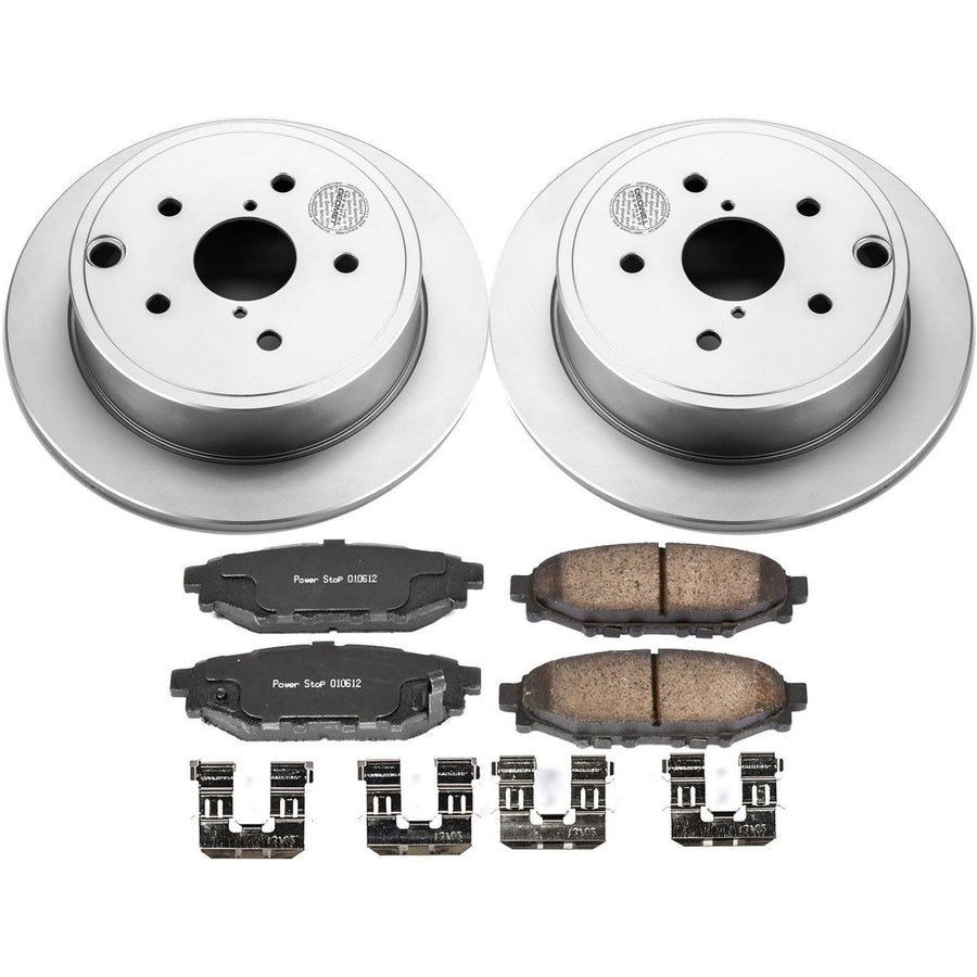 Power Stop CRK6977 Brake Rotor Coated and Ceramic Brake Pads- Rear For Subaru WRX 2015-2021 [Model Specific]