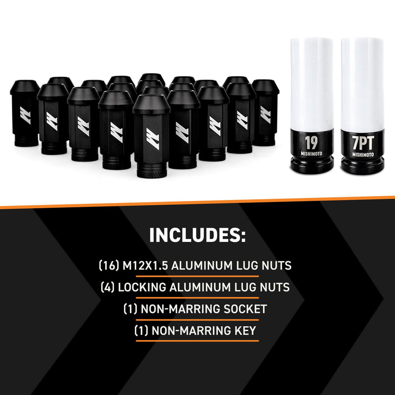 Mishimoto Black Aluminum Locking Lug Nuts Set, M12x1.5, 20 Pieces