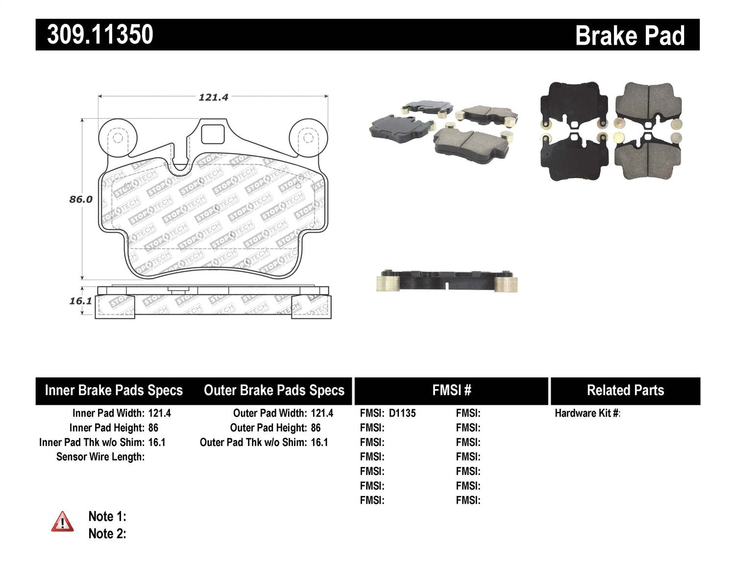 Sport Brake Pads StopTech 309.11350 with Shims