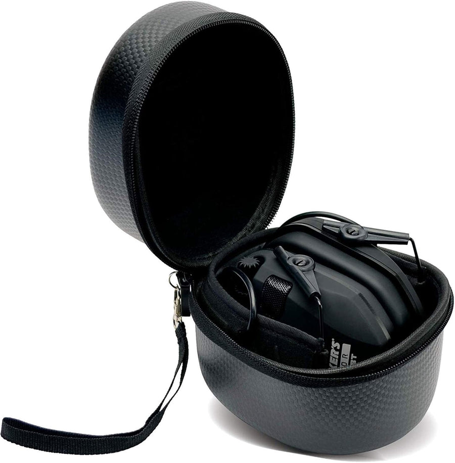 Protective Case Walker's Muff | Weather-Resistant Durable Shockproof Dustproof EVA Carbon Finish Hunting Range Shooting Earmuff Carrying Case, Nylon Lanyard