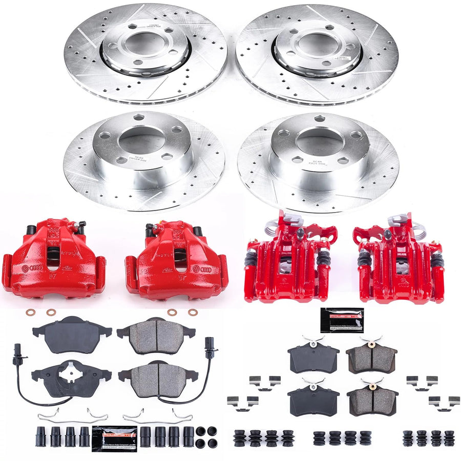 Power Stop Z23 KC529 Evolution Sport Brake Upgrade Kit with Powder Coated Calipers- Front & Rear For Audi A6 1998-2001, Volkswagen Passat 2000-2005 [Model Specific]