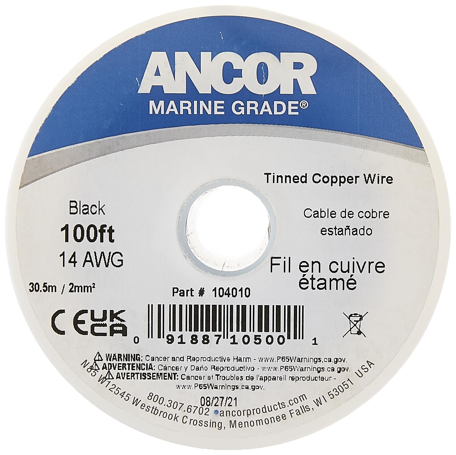 184003 Ancor Tinned Copper Wire, 14 AWG (2mm2), Black - 18ft