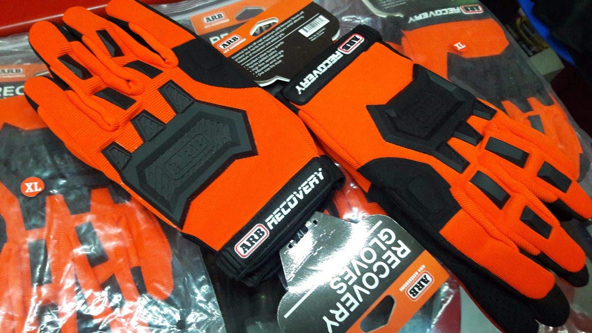 ARB Recovery Premium Winch Offroad Work Gloves Unisex, Cut and Impact Resistant, Hi-Vis Orange, All Purpose, Touch Screen Compatible, Adjustable Wrist Strap, Tactile Padded Palms, One Size Fits Most