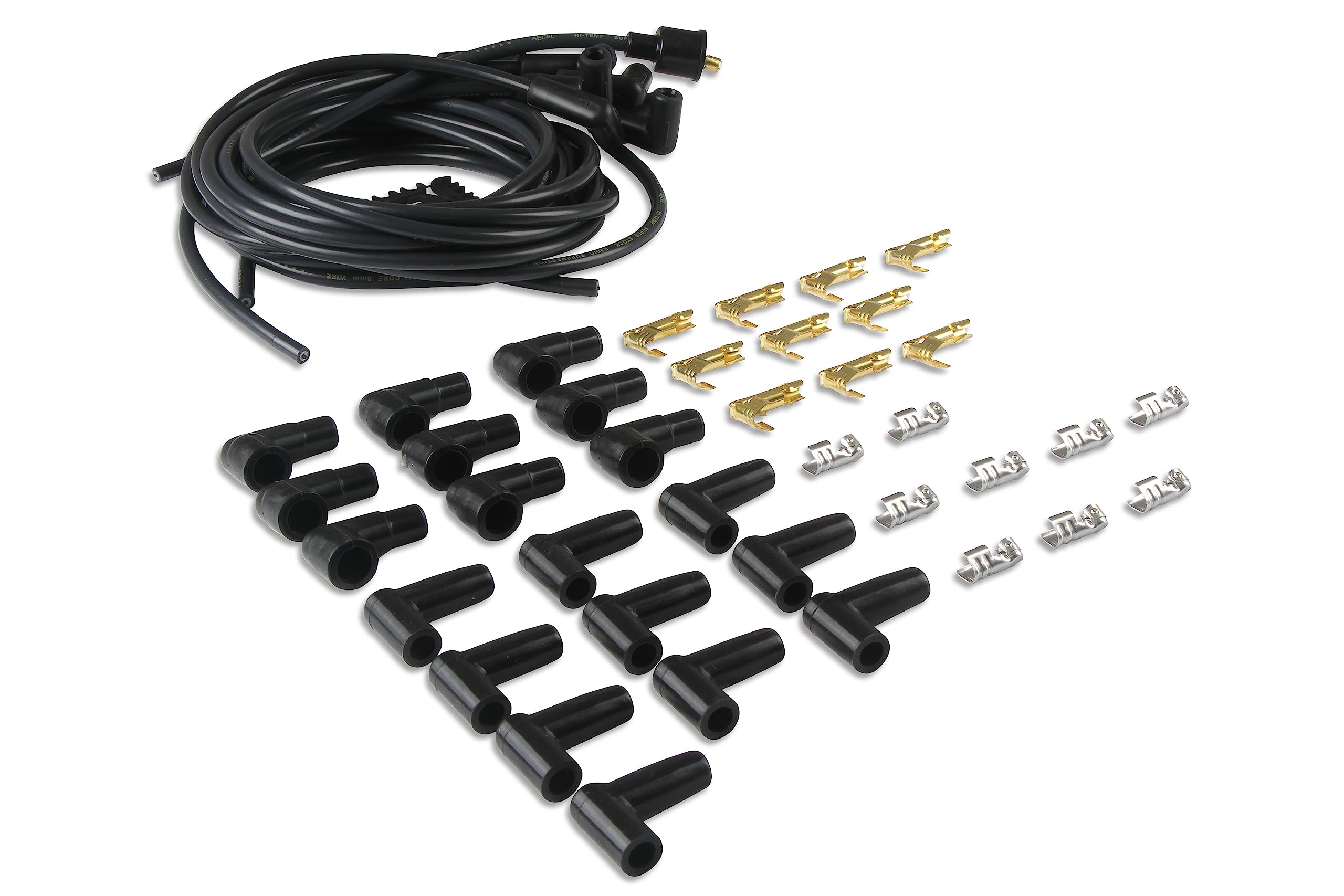 Spark Plug Wire Set- ACCEL 4041K - 8mm Black Wire with Black 90 Degree Boots