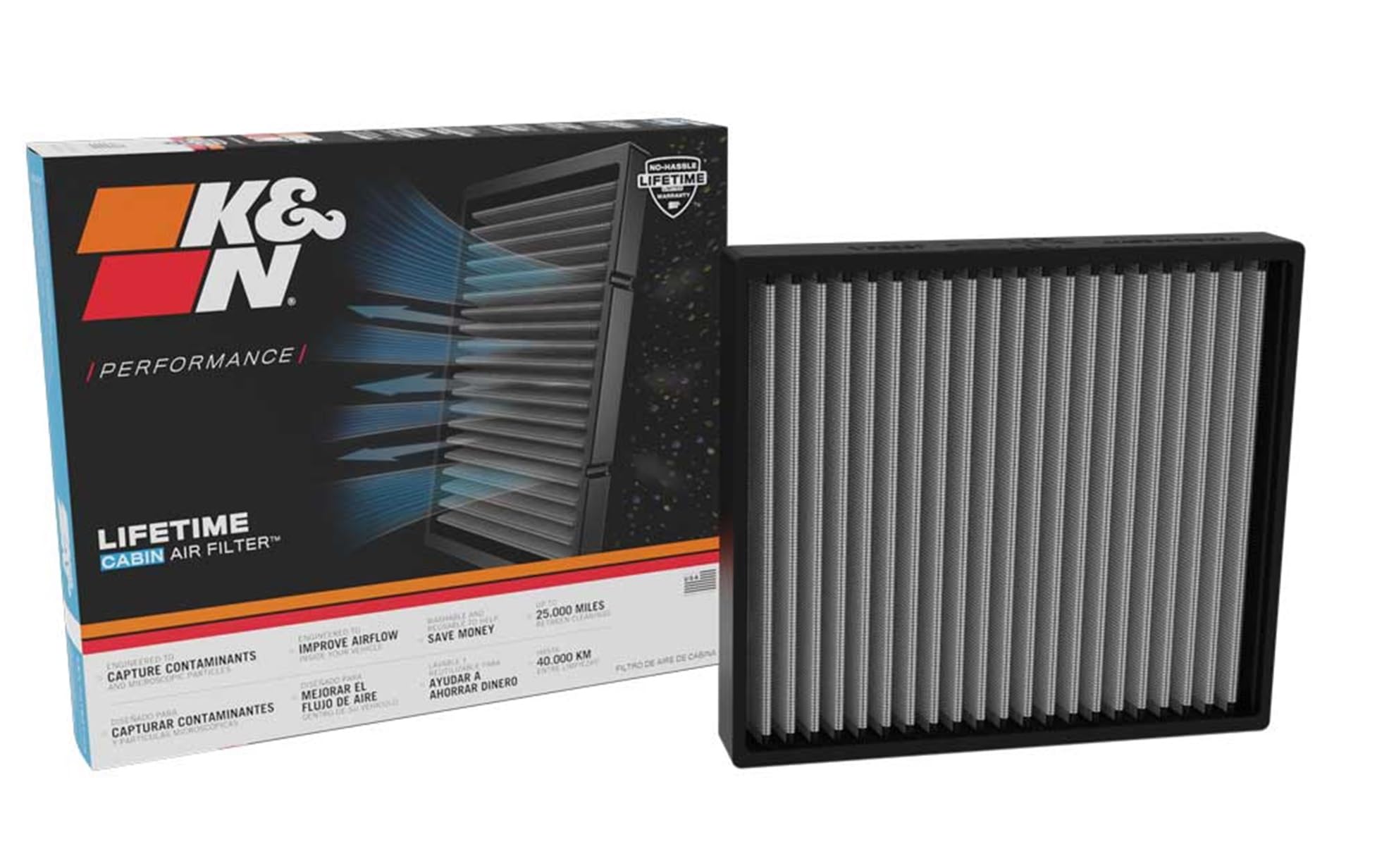 Cabin Air Filter K&N LIFETIME: Premium, Washable, Clean Air for your Cabin: Compatible with 2022-2023 Rivian: R1S, R1T, VF2087