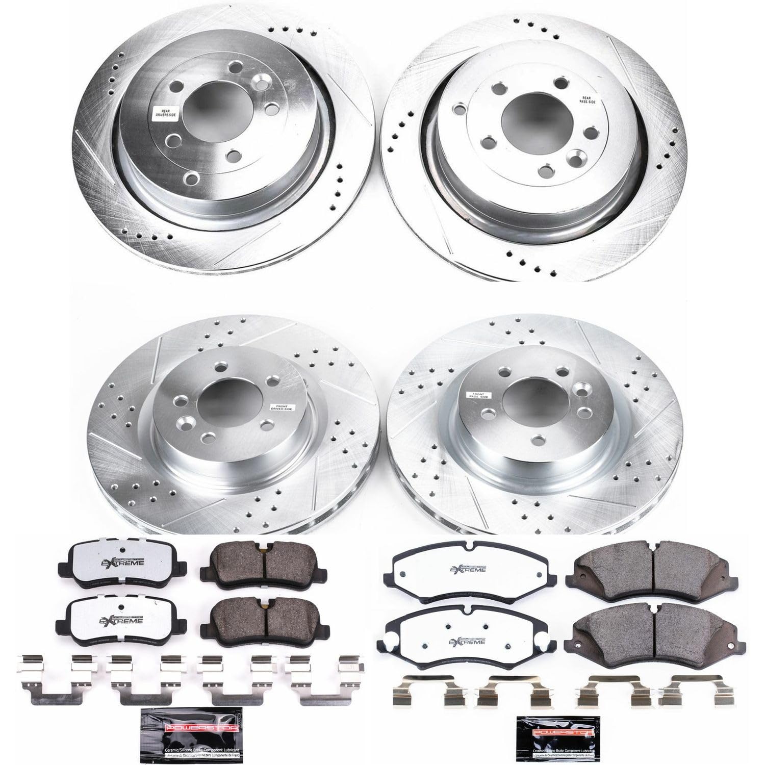 Power Stop Brake Kit Front and Rear For 2011 2012 2013 2014 2015 2016 Land Rover LR4 - Truck & Tow Carbon Fiber Ceramic Pads & Drilled and Slotted Rotors Replacement, K7599-36