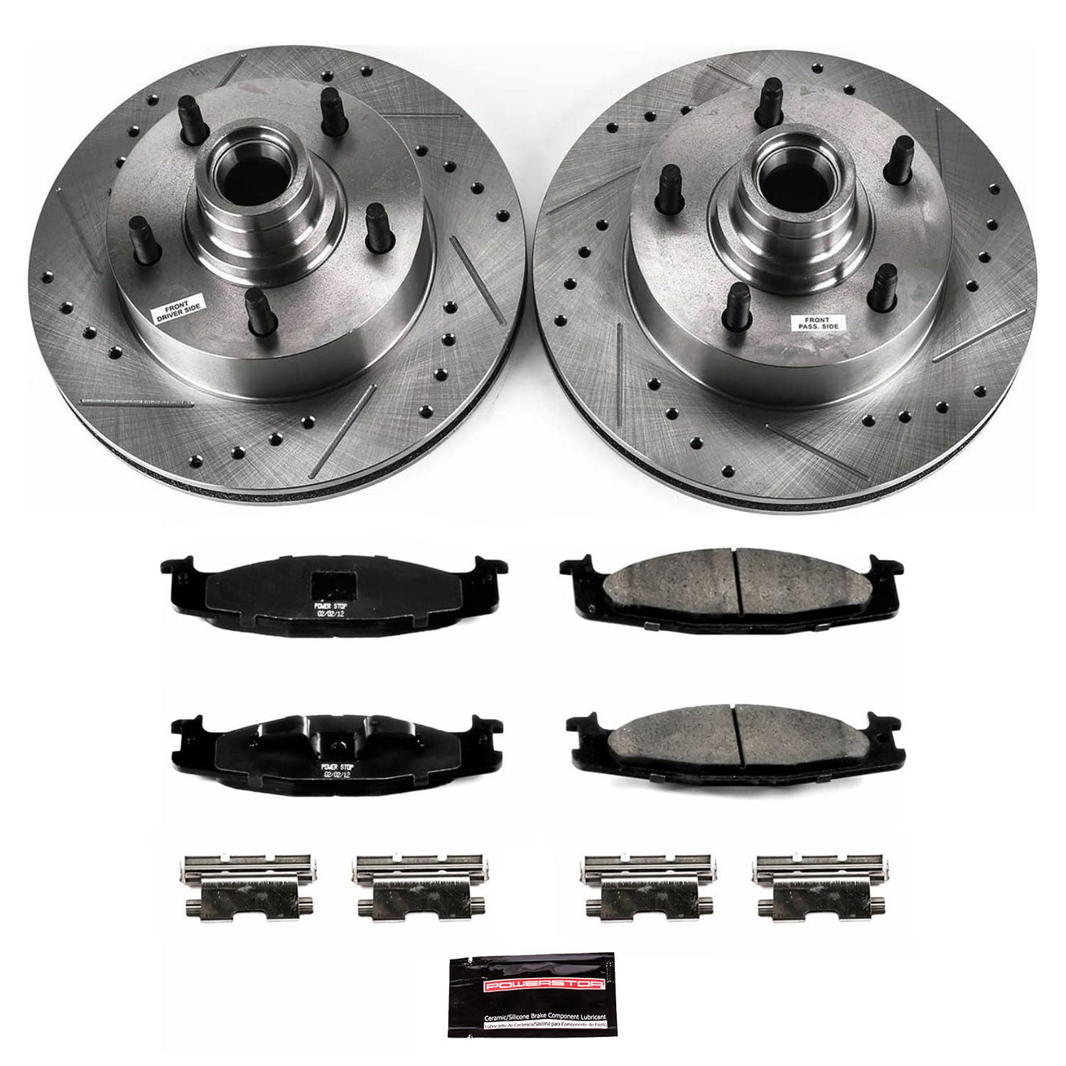 Power Stop K1832 Z23 Carbon Fiber Brake Pads with Drilled & Slotted Brake Rotors Kit For Ford E-, Ford E-150 Club Wa, Ford E-150 Econoline, Ford E-150 Econoline Club Wagon [Model Specific]