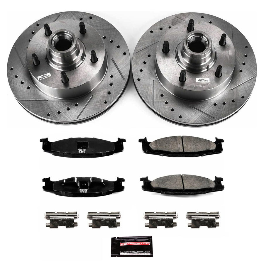 Power Stop K1832 Z23 Carbon Fiber Brake Pads with Drilled & Slotted Brake Rotors Kit For Ford E-, Ford E-150 Club Wa, Ford E-150 Econoline, Ford E-150 Econoline Club Wagon [Model Specific]