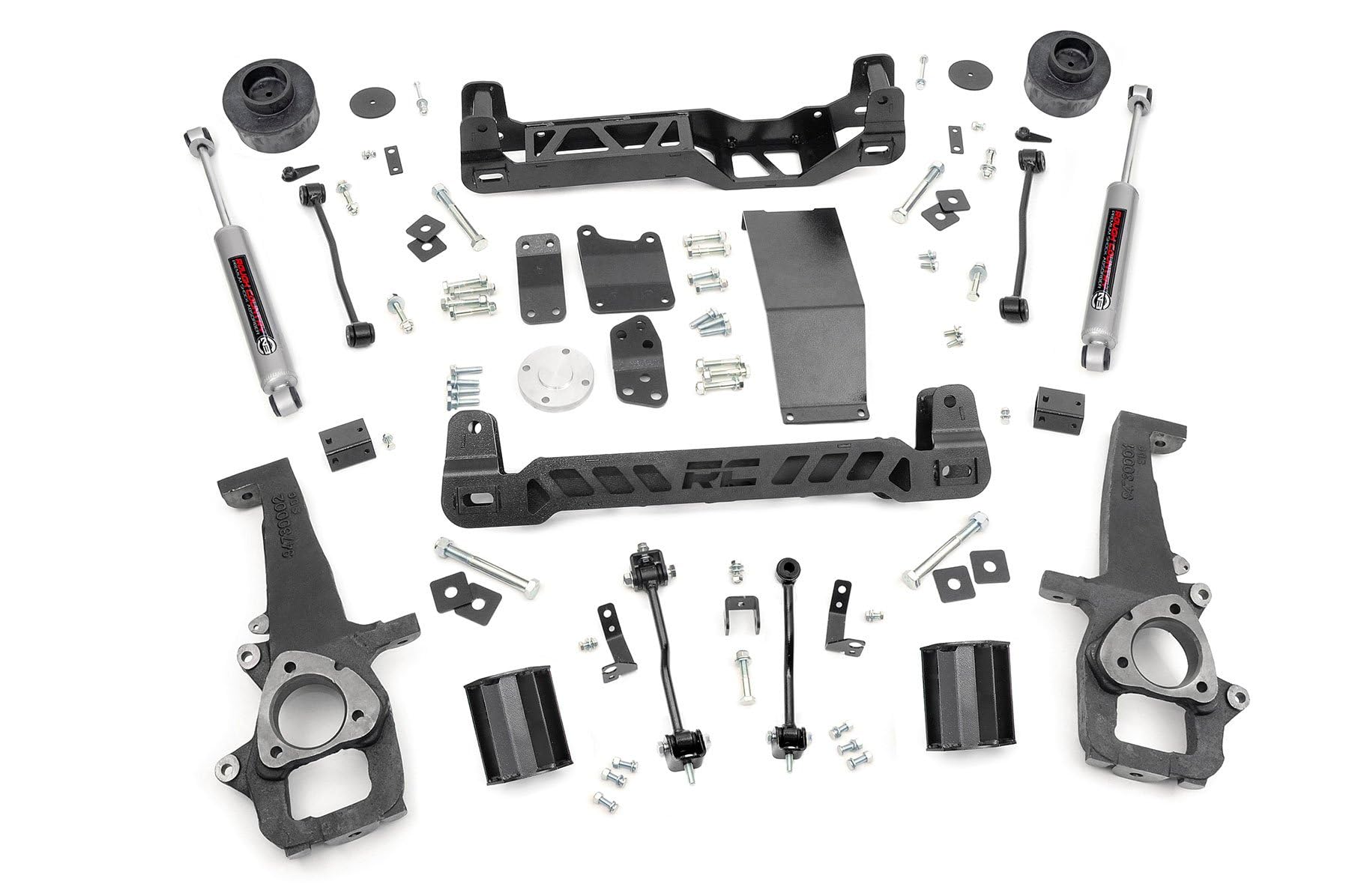 4" Rough Country Suspension Lift Kit for Ram 1500 4WD (2009-2011) - Fits 35" Tires, Includes N3 Rear Shocks & Skid Plate