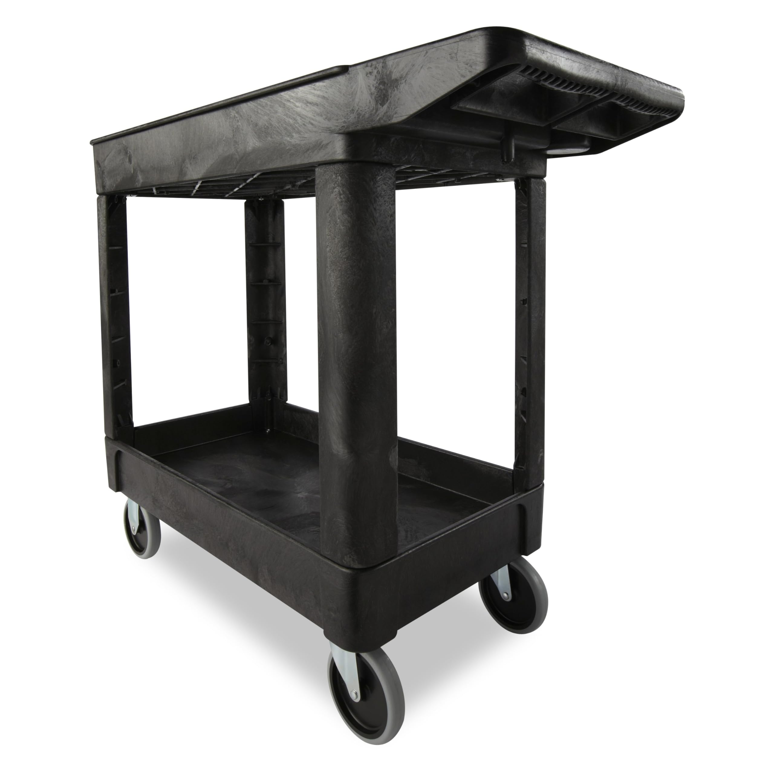 Rubbermaid 2-Shelf Commercial Products Utility/Service Cart, Small, Lipped Shelves, Storage Handle, 500 lbs. Capacity, for Warehouse/Garage/Cleaning/Manufacturing