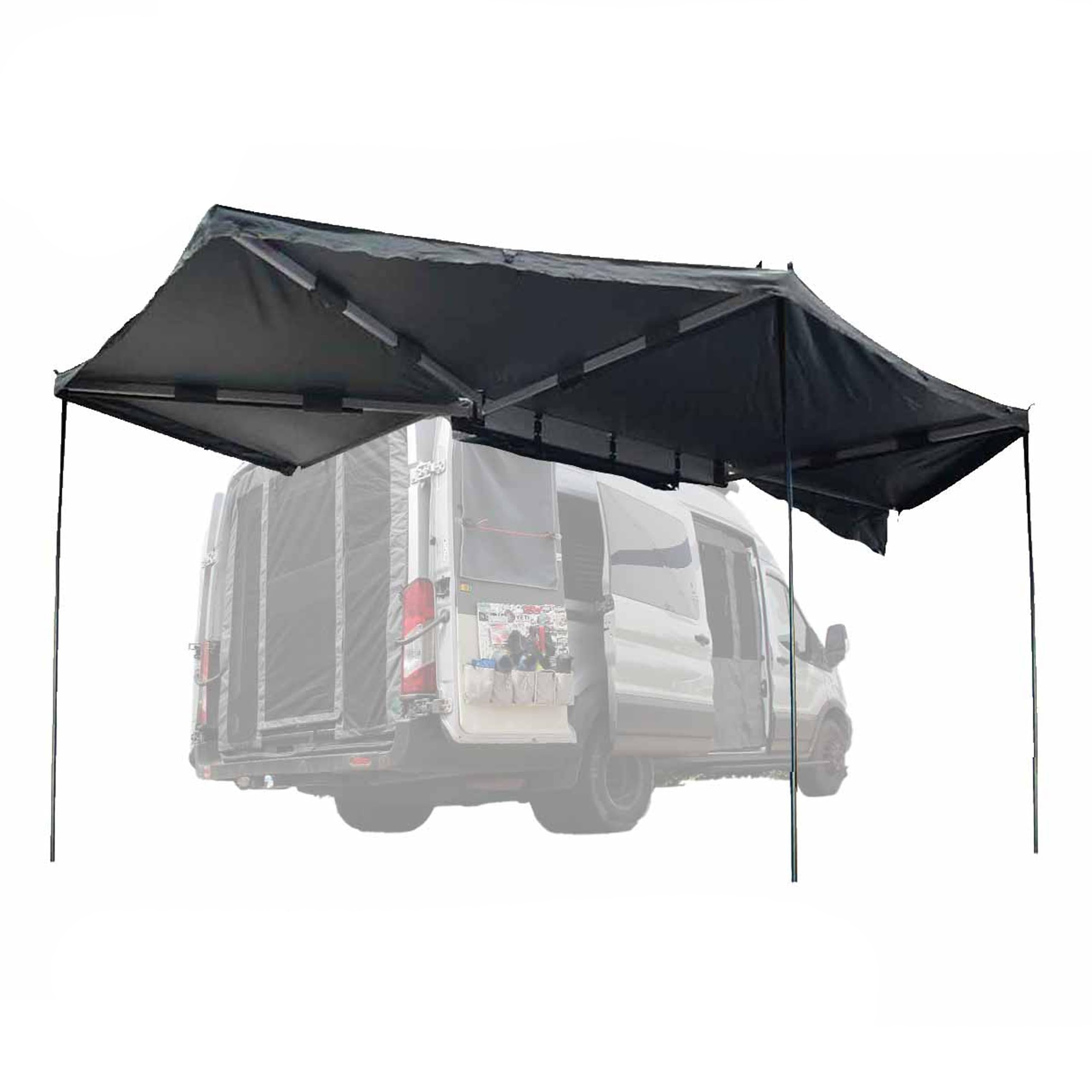 HD Nomadic 270 - Overland Vehicle Systems Awning W/Extended Poles High Roof, Grey Body, Green Trim & Black Travel Cover