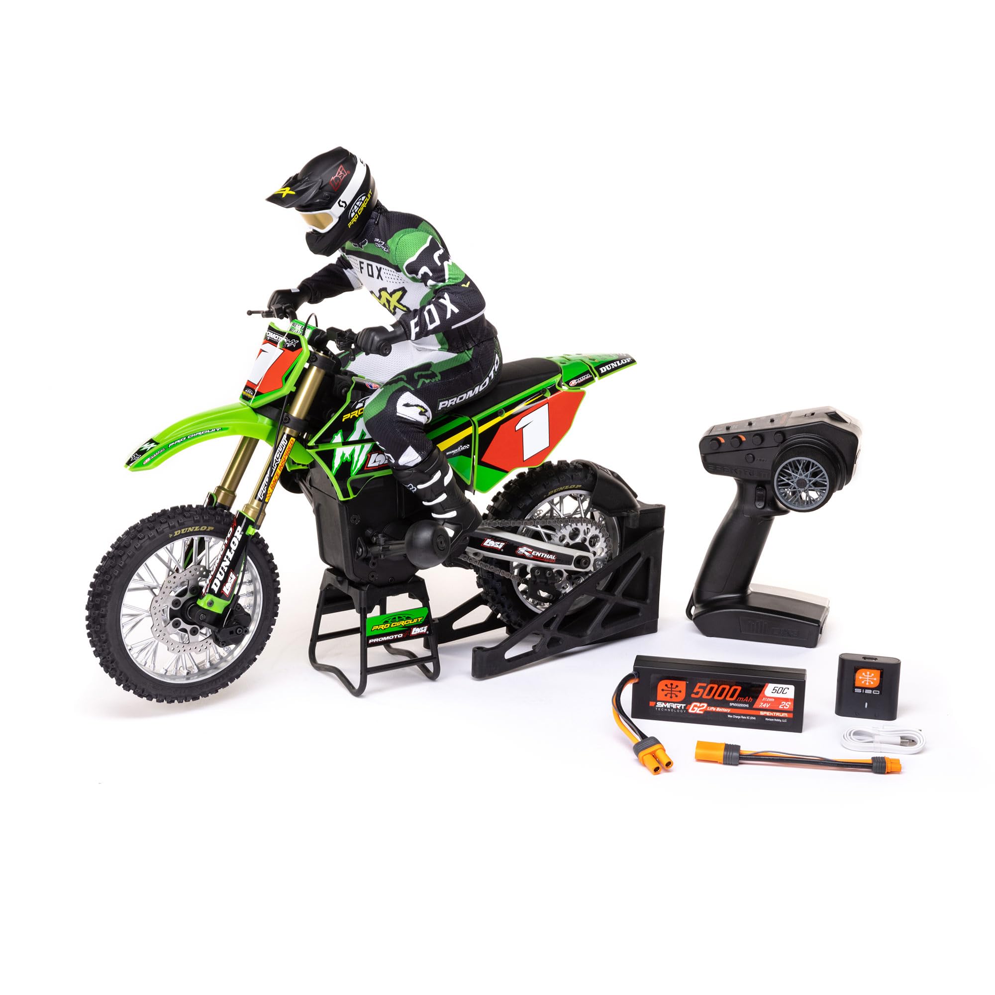 Losi Promoto-MX RC Motorcycle 1/4 Ready-to-Run Combo Includes Battery and Charger Pro Circuit LOS06002 Green