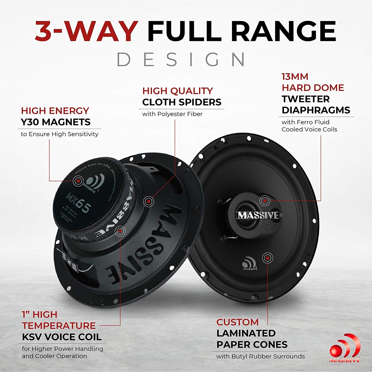 MX65V2 Massive Audio | 6.5" 2-Way Coaxial Car Speakers | 120W Max / 60W RMS | High-Performance Mid-Bass & Silk Dome Tweeter | OEM Fit | Premium Car Audio Upgrade