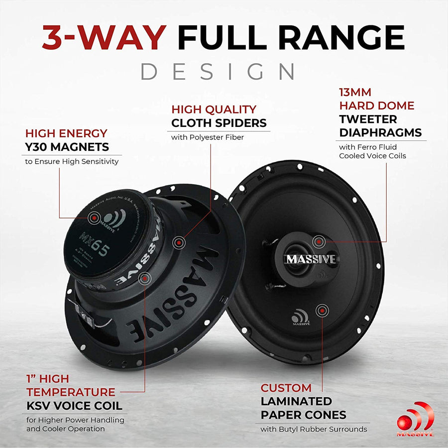 MX65V2 Massive Audio | 6.5" 2-Way Coaxial Car Speakers | 120W Max / 60W RMS | High-Performance Mid-Bass & Silk Dome Tweeter | OEM Fit | Premium Car Audio Upgrade