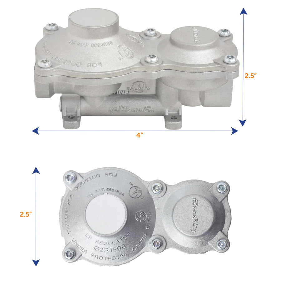 160,000 BTU Flame King Vertical Mounted 2-Stage Propane LP Regulator for RVs, Vans, Trailers, Campers, 100LB Tanks, ASME Tanks, Generators