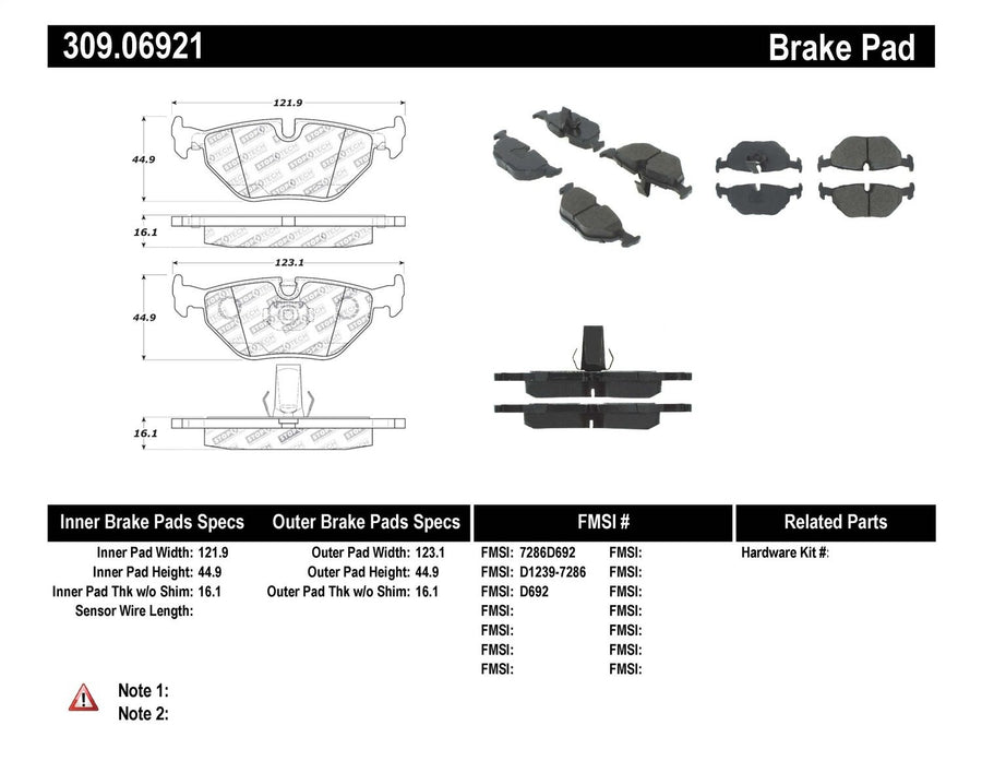 Sport Brake Pads StopTech 309.06921 with Shims and Hardware
