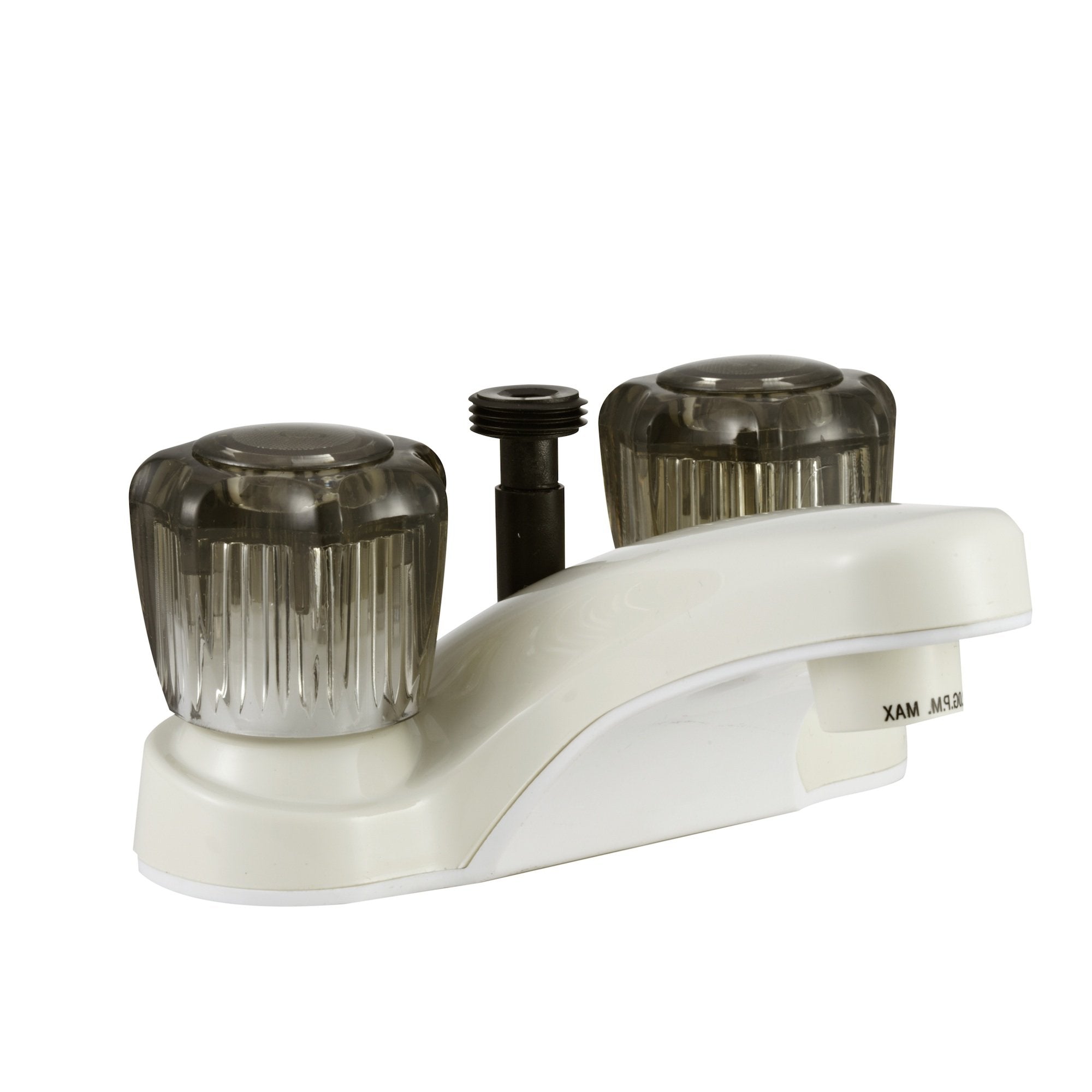 Dura Faucet RV Bathroom Faucet DF-PL720S-BQ with Smoked Acrylic Knobs and Shower Hose Diverter (Bisque Parchment)