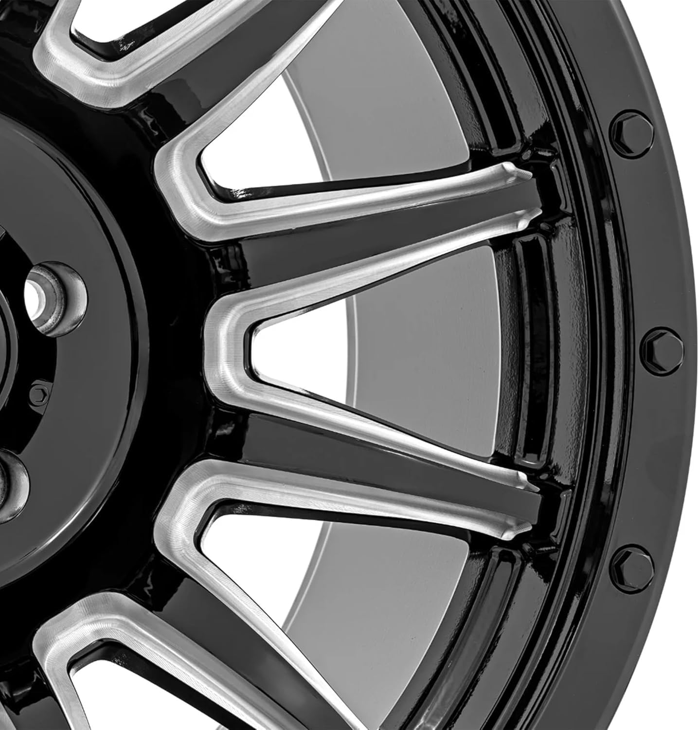 90 Series Rough Country 18x9 Wheel - 6x5.5" Bolt Pattern, +0mm Offset, One Piece Aluminum Rim, Gloss Black Finish with Machined 12-Spoke Design for Trucks, Jeeps, Off-Road