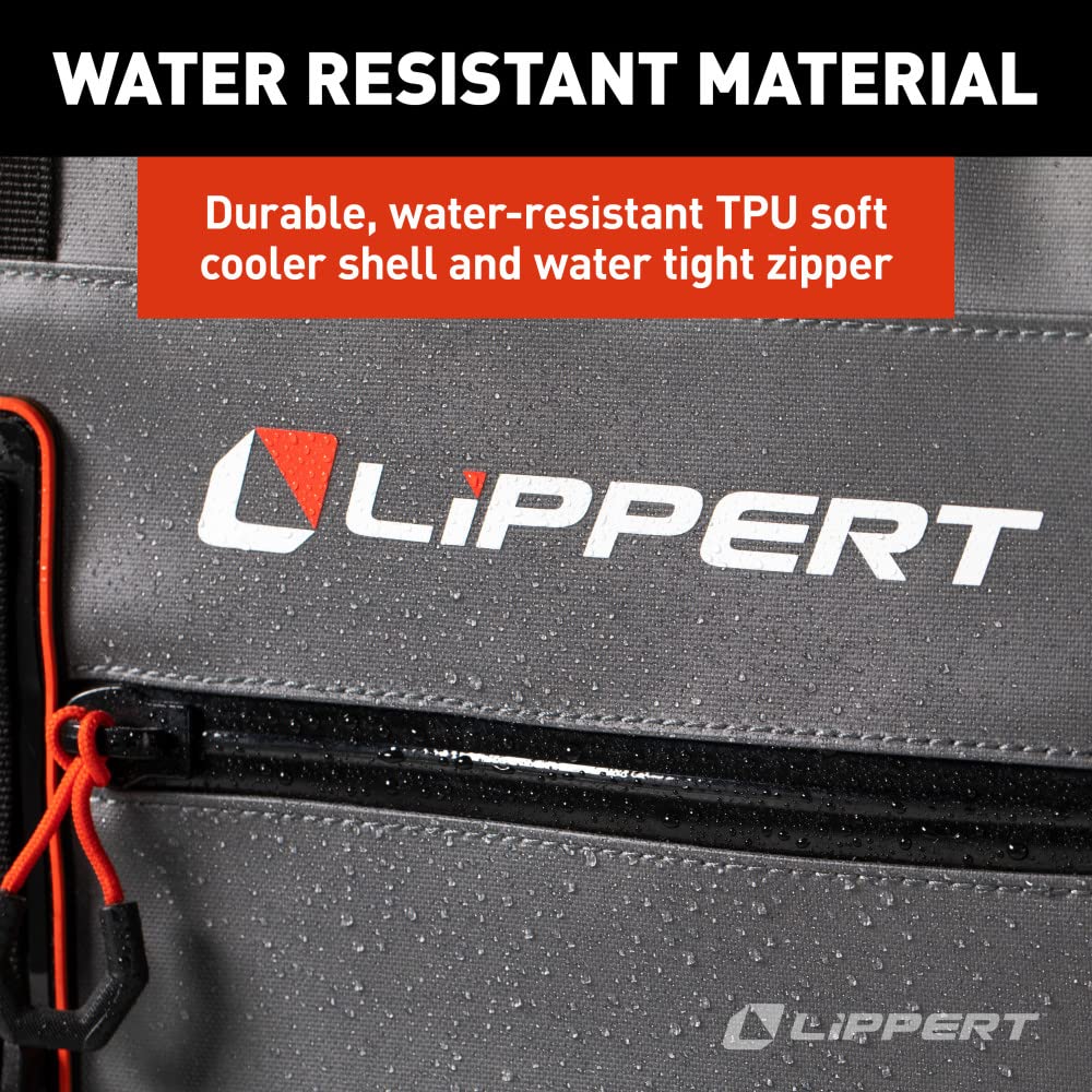 Lippert 30-Can Adventure Pro Soft Insulated Cooler Tote Bag, Up to 20 lbs. of Ice, 22-1/2 Quarts of Water, 8-1/4" x 20" x 17-1/2" Wide Mouth Opening, Padded Handle & Shoulder Strap - 2021099913