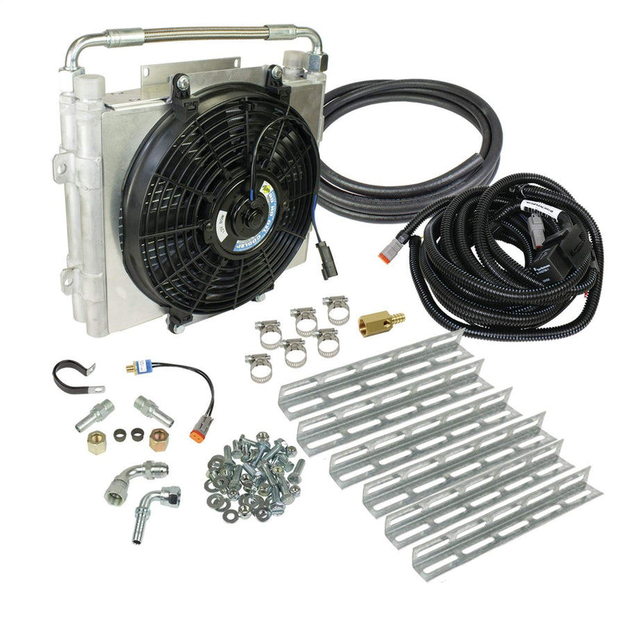 Xtrude BD Diesel 1030606-DS-12 Double Stacked Auxiliary Transmission Cooler Kit; 1/2 in. Tubing; Incl. Cooler/Bracket/Wiring Harness/Fittings/Temp Sensor/Sensor Adapter/Hardware;