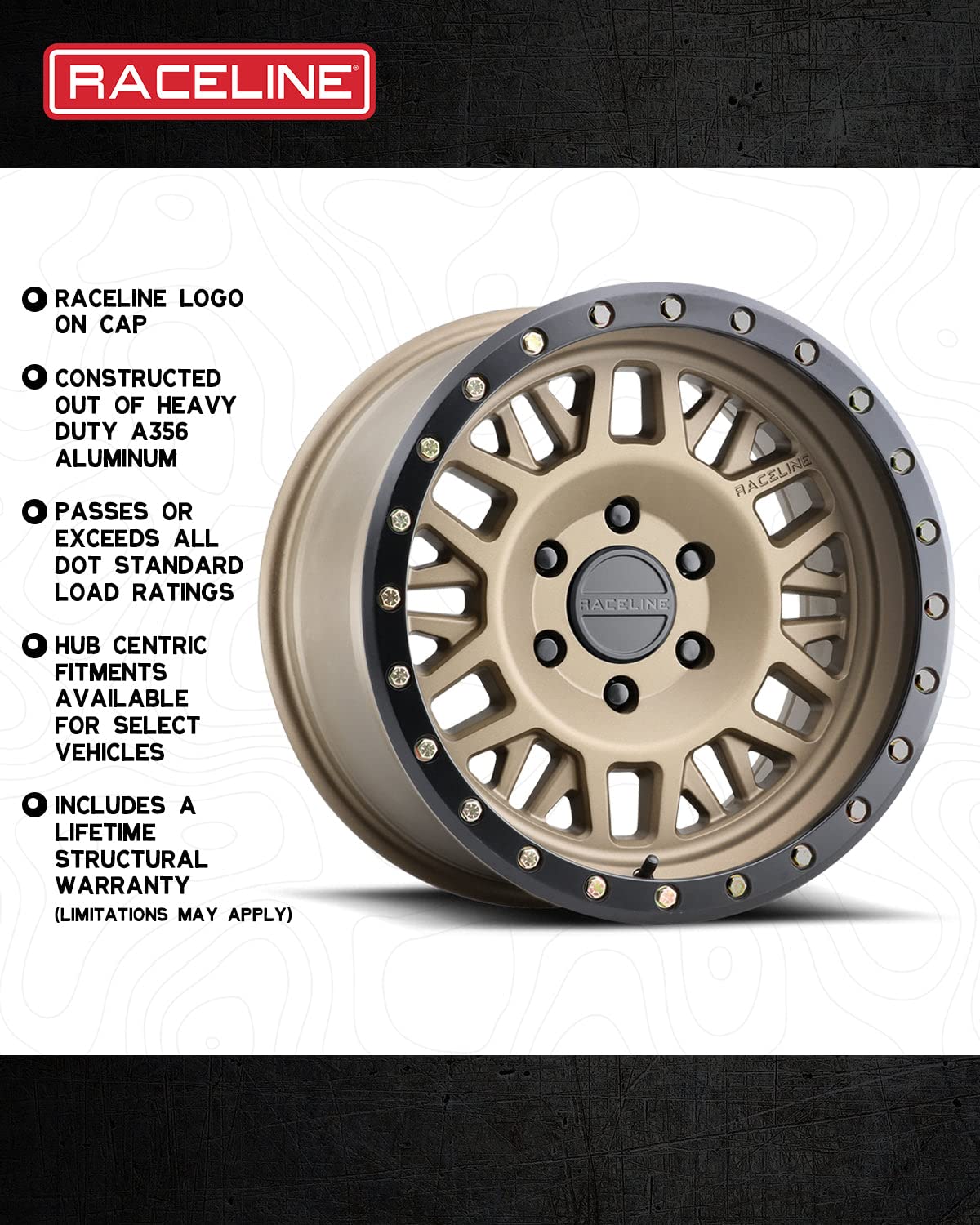 Raceline 951BZ Wheels RYNO Bronze 17X8.5"6X120 Bolt Pattern 0mm Offset/(4.75"B/S) 6 Spoke Mesh Aluminum Passenger Car Wheels, Full Size Replacement Bronze Car Rims