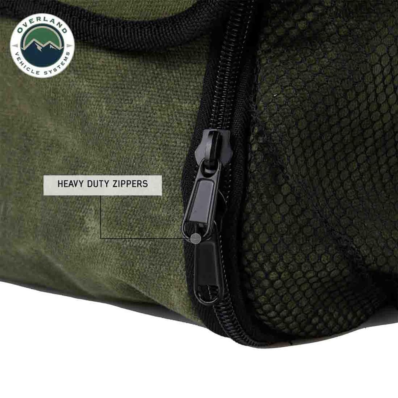 Overland Vehicle Systems Bag Overnight with Handle & Straps - #16 Waxed Canvas Storage - Infused with Paraffin Wax Waterproofing - Doubled Reinforced Stitching
