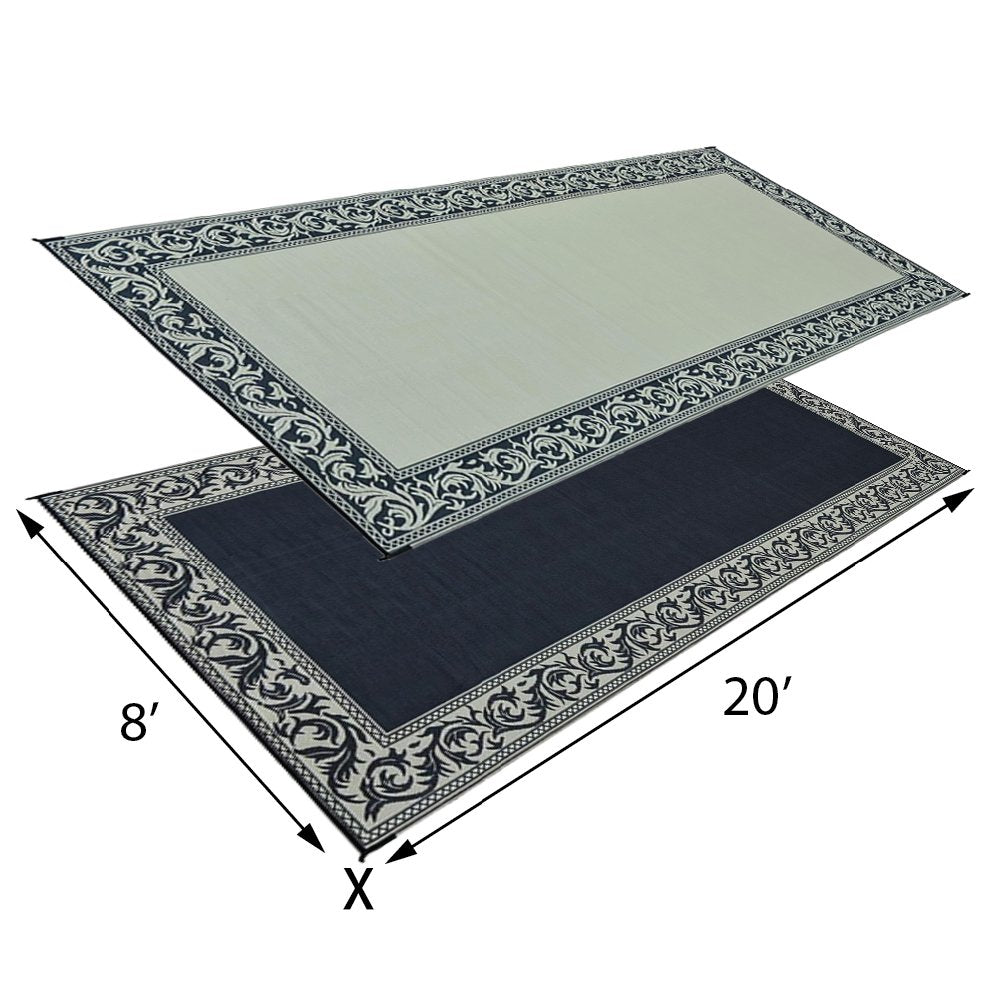 Ming's Mark RC1 Stylish Camping Reversible Classical Patio Mat - 8' x 20', Black/Beige Stylish Camping