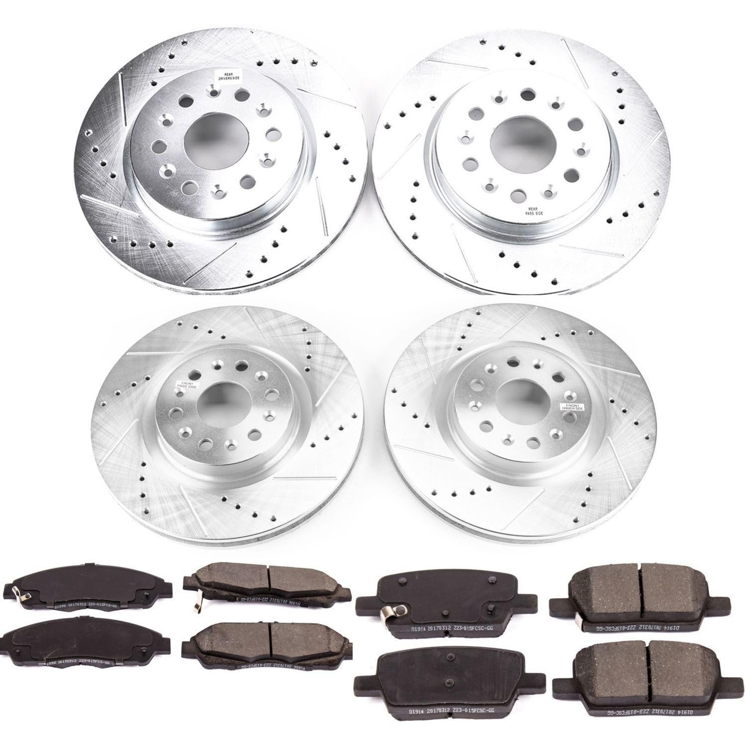 PowerStop Brake Kit Front and Rear For Buick Enclave 2018-20 |Cadillac XT5 2017-20 |XT6 2020 - Drilled and Slotted Disc Rotors with Ceramic Brake Pads Replacement, K7909