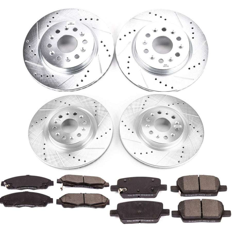 PowerStop Brake Kit Front and Rear For Buick Enclave 2018-20 |Cadillac XT5 2017-20 |XT6 2020 - Drilled and Slotted Disc Rotors with Ceramic Brake Pads Replacement, K7909