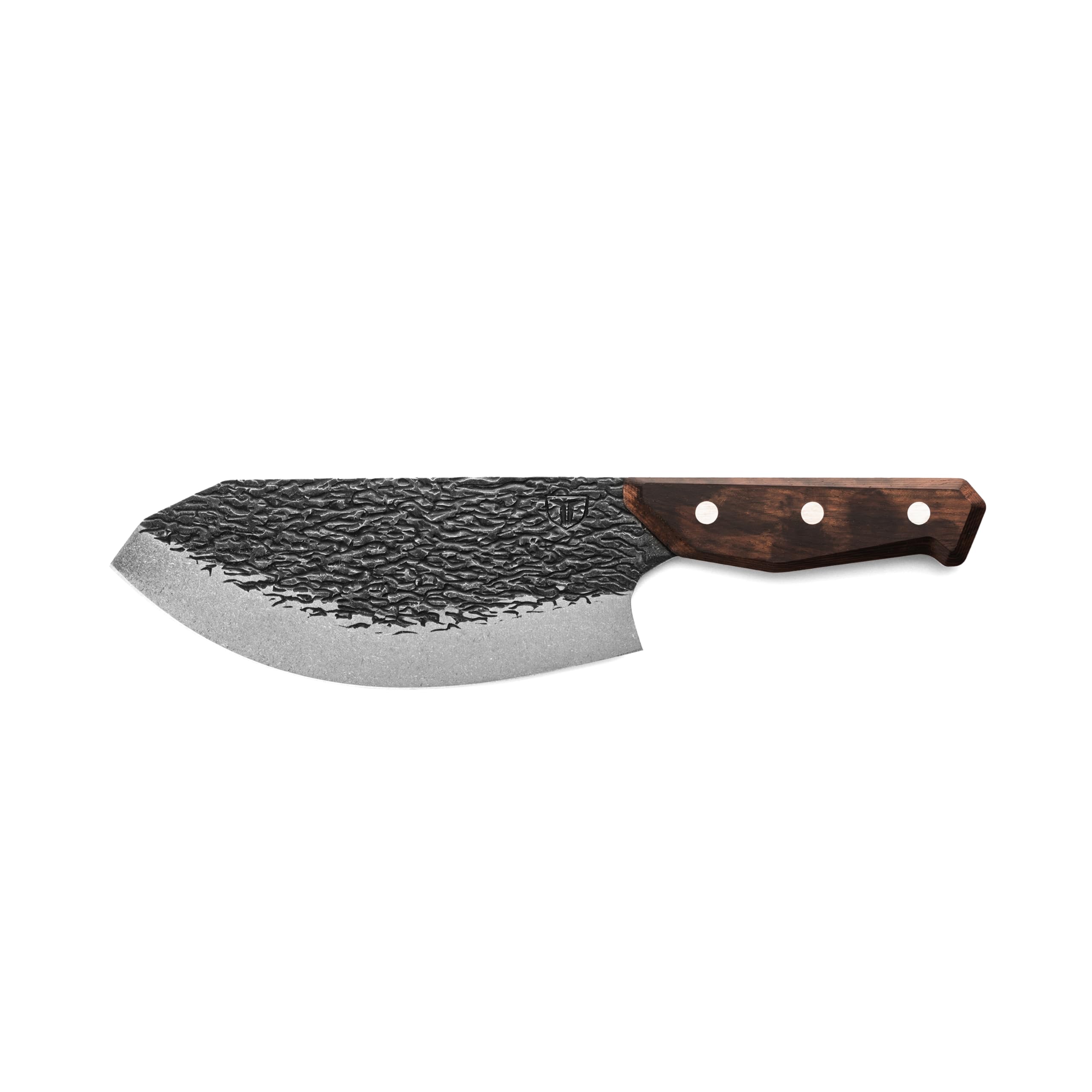 PrimalForge TRUE Butcher Knife | Chop & Mince Aromatics Herbs & Meat, Home & Professional Use, Sharp 5Cr15MoV Stainless Steel Blade, Wood Handle, Water-Resistant, Hand Forged Appearance