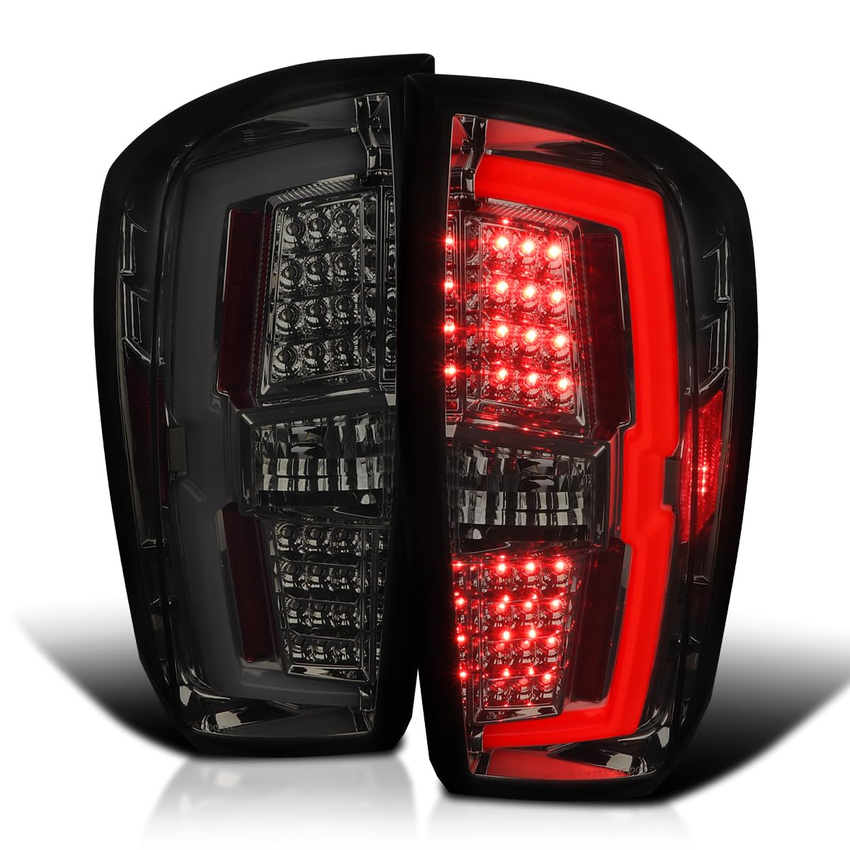 Smoke LED Tail Lights SPEC-D TUNING w/White LED Light Bar Compatible with 2016-2022 Toyota Tacoma, Left + Right Pair Assembly