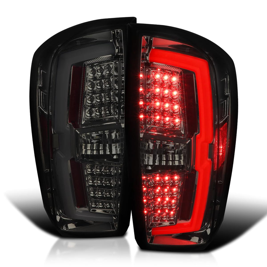 Smoke LED Tail Lights SPEC-D TUNING w/White LED Light Bar Compatible with 2016-2022 Toyota Tacoma, Left + Right Pair Assembly