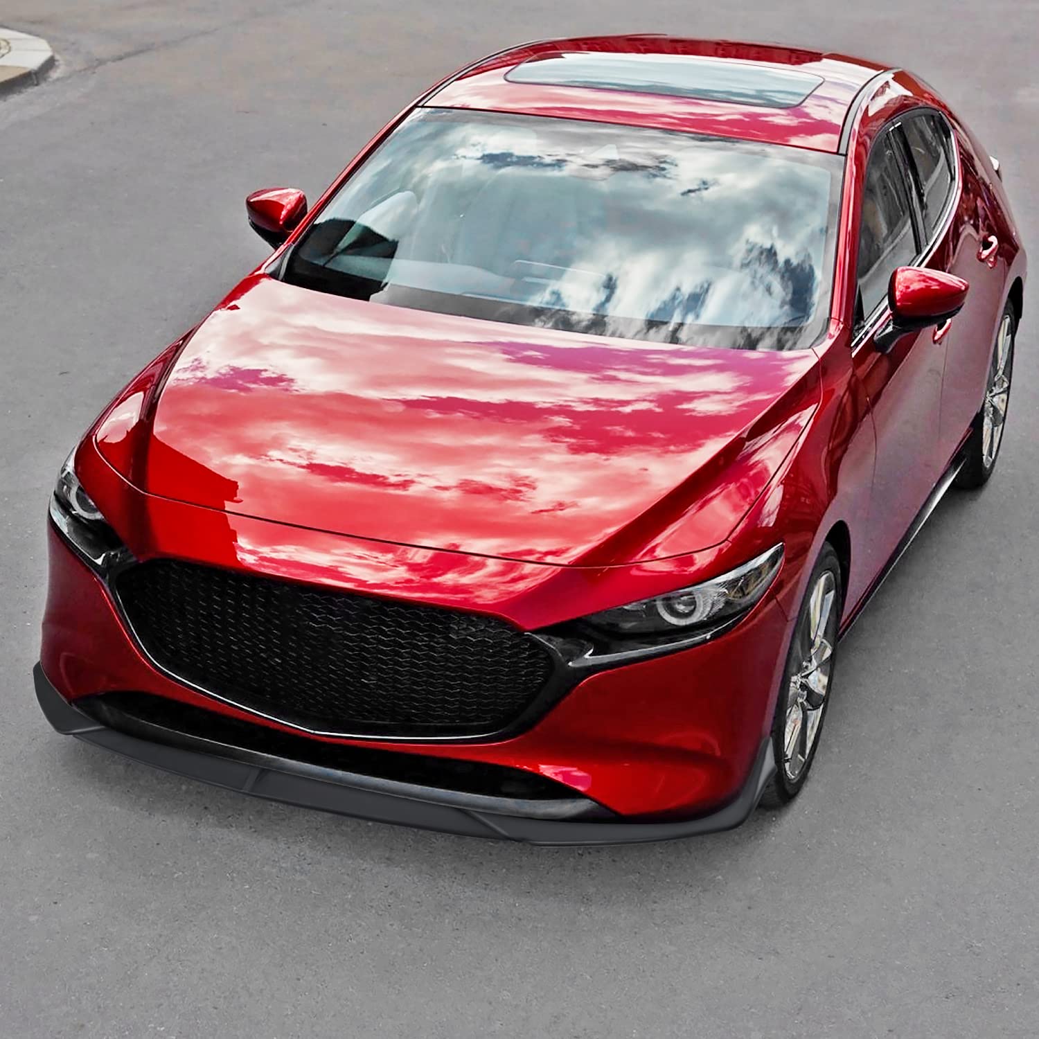Matte Black Spec-D Tuning Front Bumper Lip Spoiler Splitter Body Kit 3PC Compatible with 2019-2020 Mazda 3