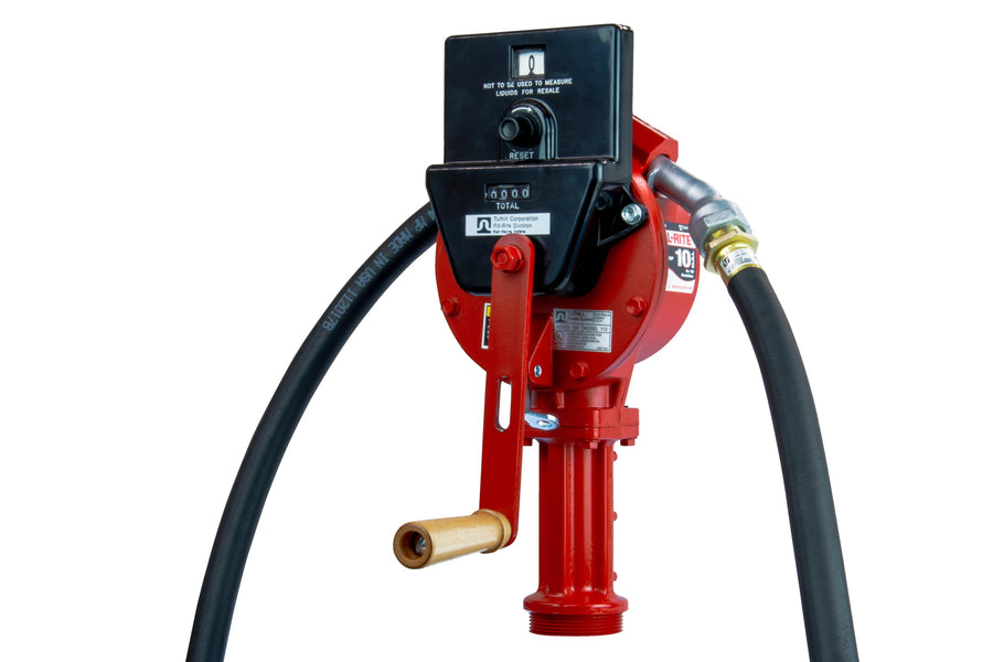 Fill-Rite Fuel Transfer FR112C Rotary Hand Pump w/Gallon Counter, Discharge Hose, Nozzle Spout, & Suction Pipe