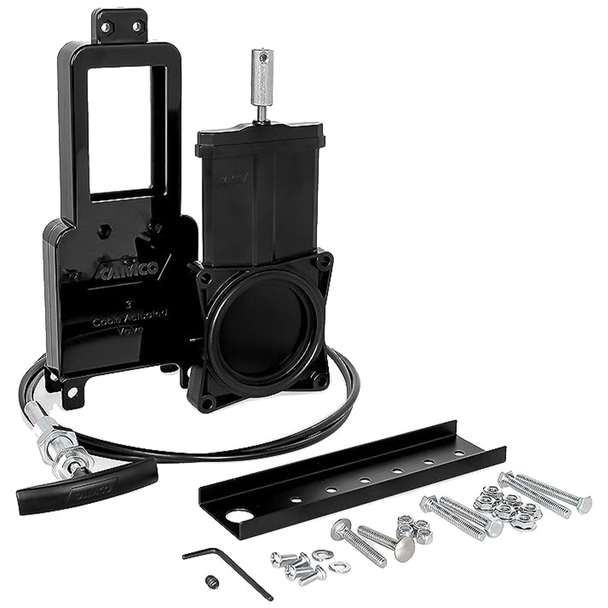 Camco RV Gate Valve with 72-Inch Flexible Cable Extension Kit - 3-Inch Diameter Opening - Extends Your Waste Valve Handle - All Inclusive Kit & Easy Installation (39519)