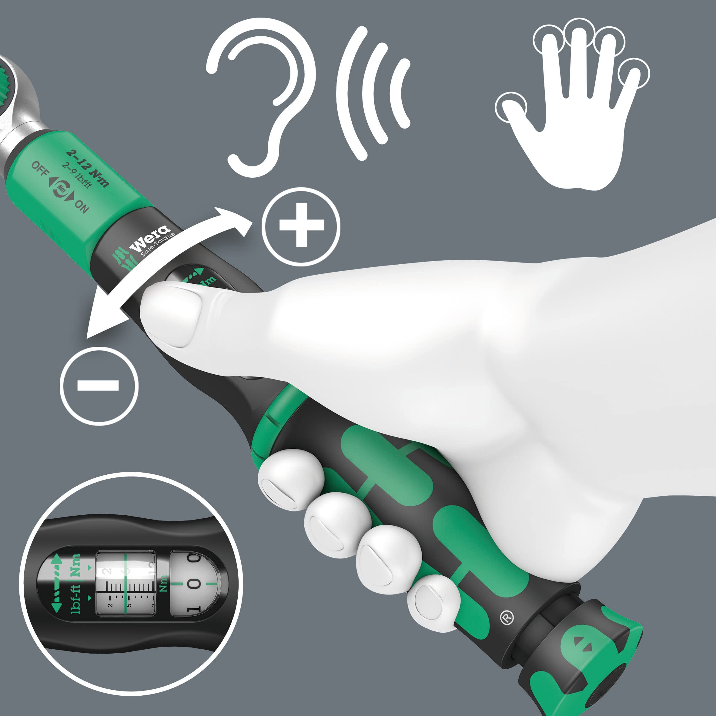 Wera Safe-Torque A 2 Set 1, Torque Wrench Set, 1/4" Hexagonal, 2-12 Nm, 23 Pieces, Black Green