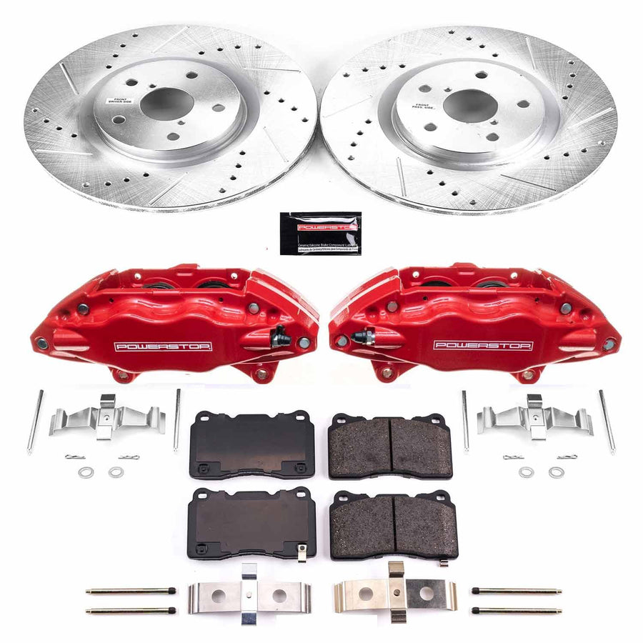 Power Stop Z23 KC131 Evolution Sport Front Caliper Brake Kit- Brake Rotor, Carbon-Fiber Ceramic Brake Pads and Brake Caliper For Subaru Impreza 2005-2014, Subaru WRX STI 2015-2017 [Model Specific]