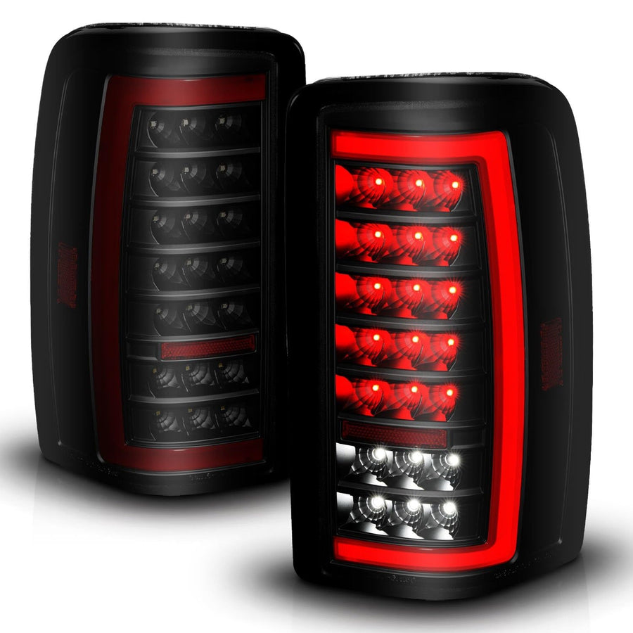 00-06 Chevrolet Tahoe/GMC Yukon ANZO Full LED Taillights w/Lightbar Black Housing/Smoke Lens