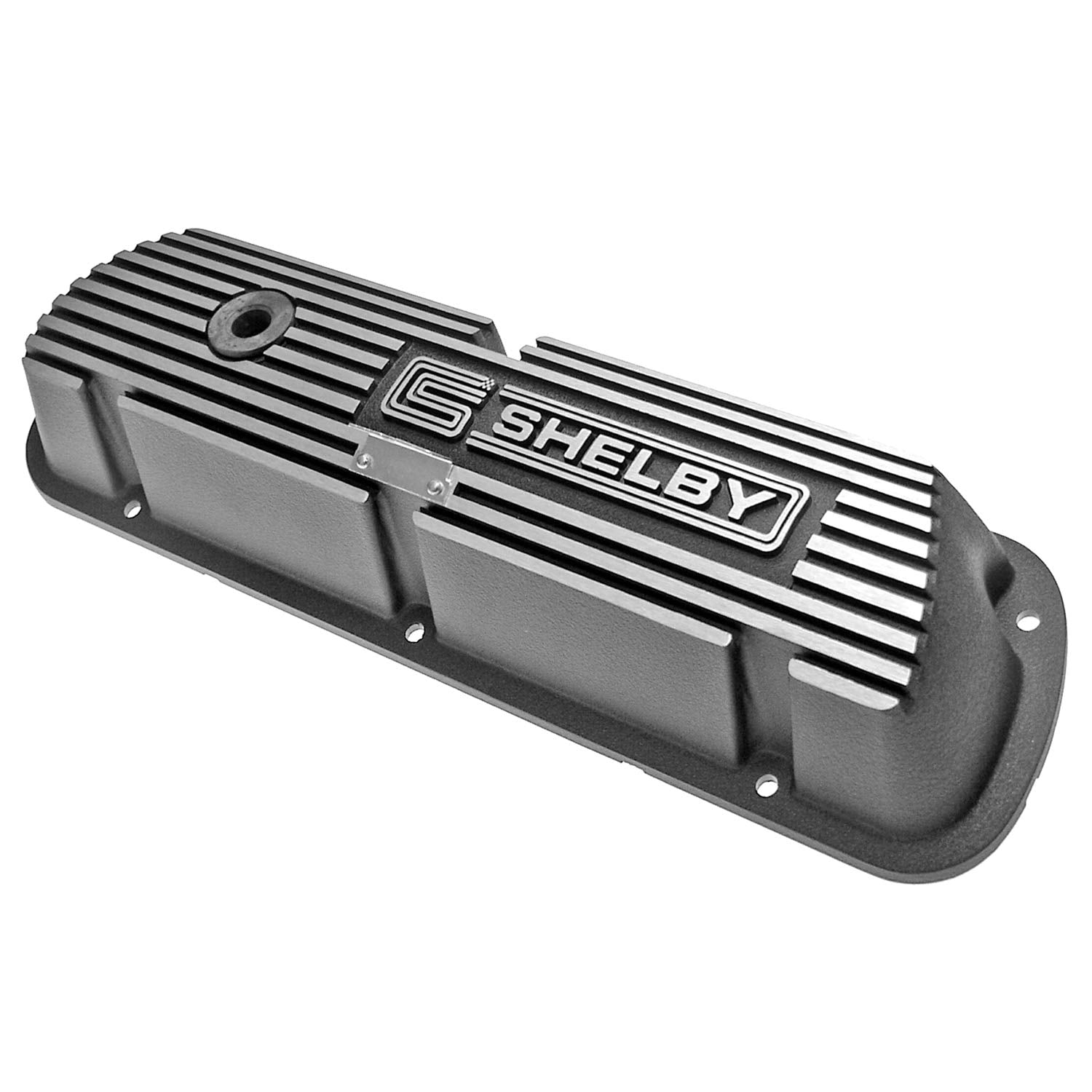 Aluminum Valve Covers Scott Drake with Official CS Shelby Emblem and Lettering in a Silver Powder Coated Finish, Compatible with 1964-1973 Ford Mustang, Model 6A582-S