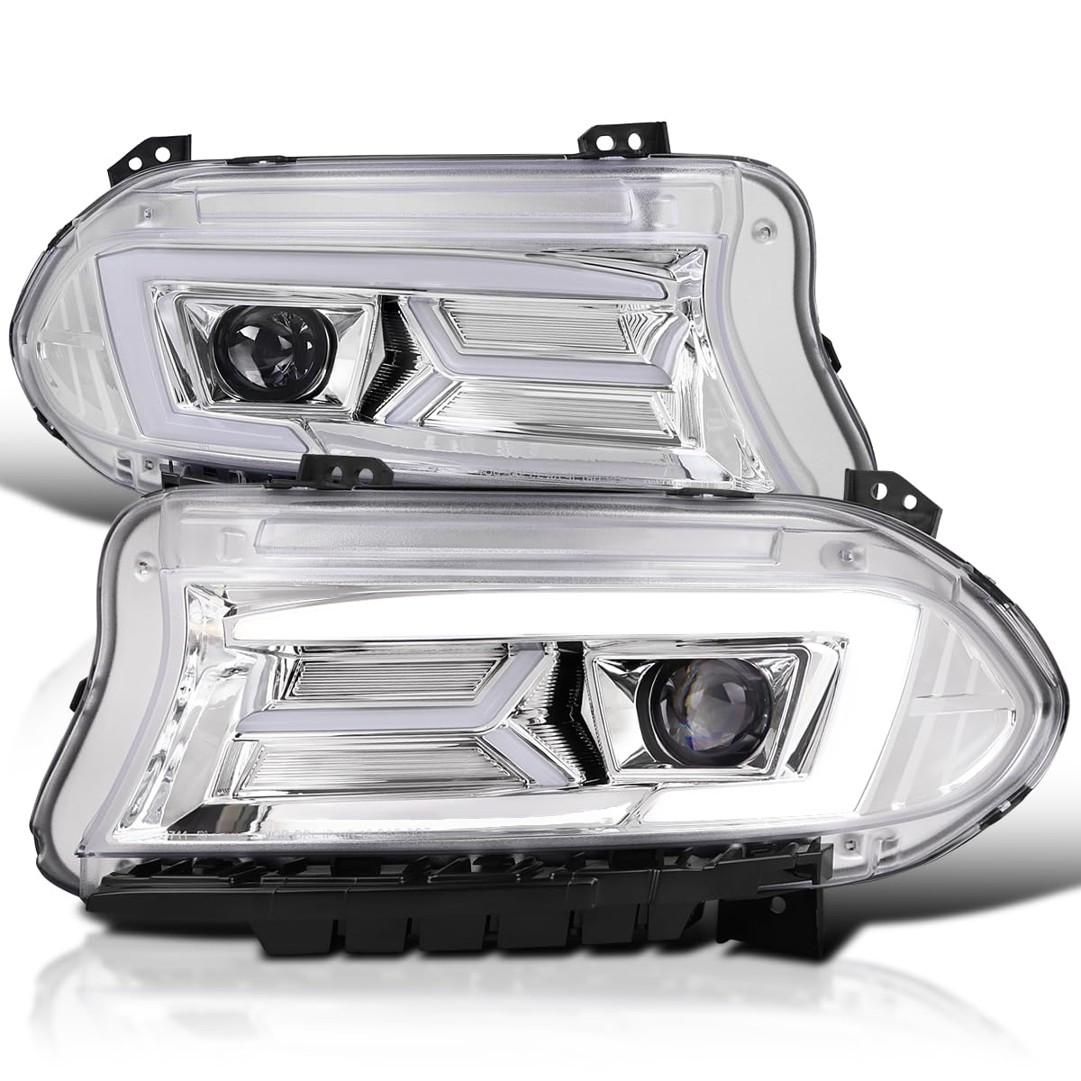 Chrome LED Projector Headlights w/Sequential Turn Signal SPEC-D TUNING Compatible with 2015-2023 Dodge Charger with factory halogen headlights
