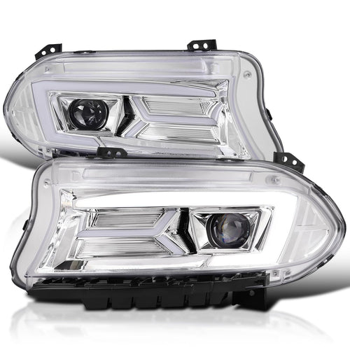 Chrome LED Projector Headlights w/Sequential Turn Signal SPEC-D TUNING Compatible with 2015-2023 Dodge Charger with factory halogen headlights