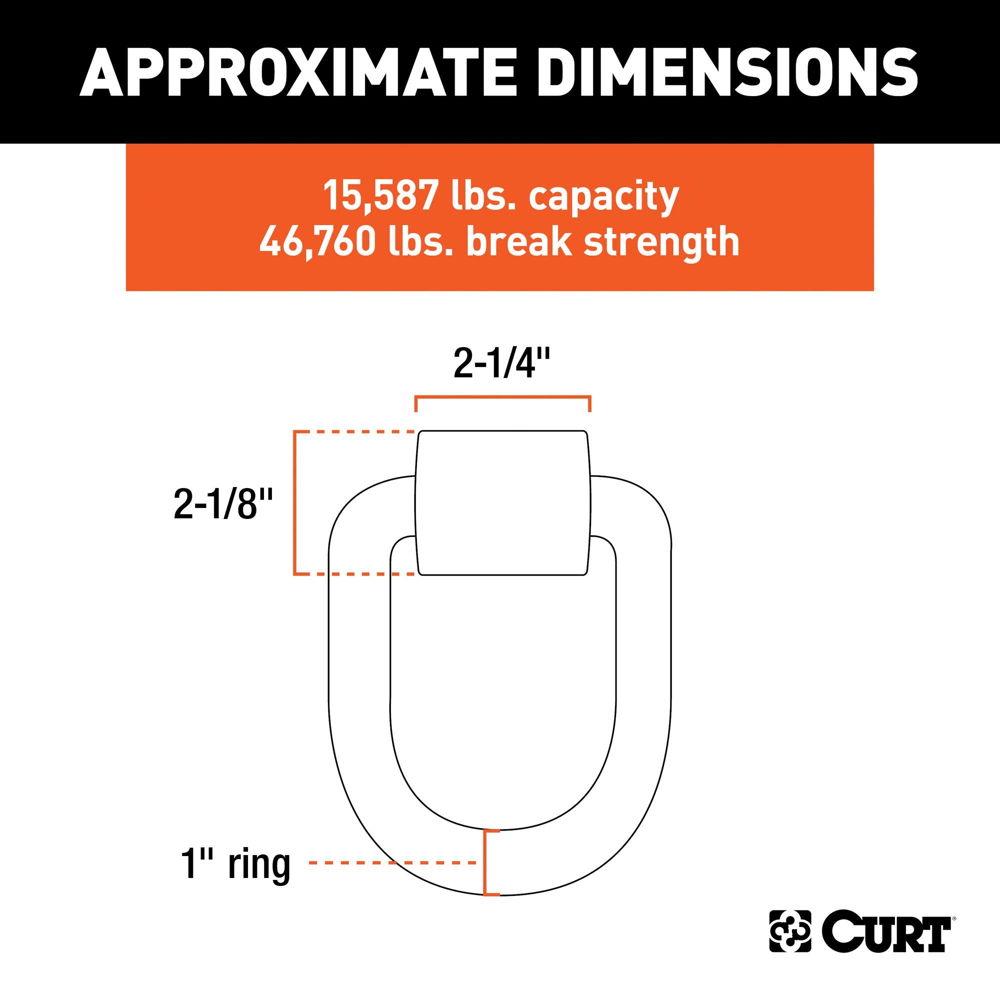 CURT 3 x 4-Inch Weld-On Trailer D-Ring Tie Down Anchor, 46,760 lbs Break Strength 83780