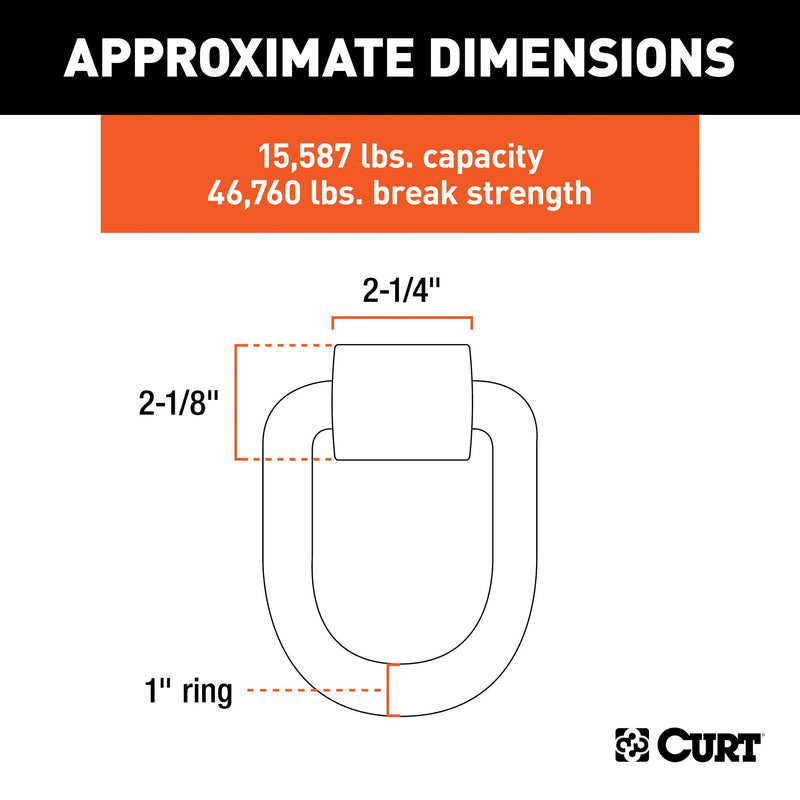 CURT 3 x 4-Inch Weld-On Trailer D-Ring Tie Down Anchor, 46,760 lbs Break Strength 83780
