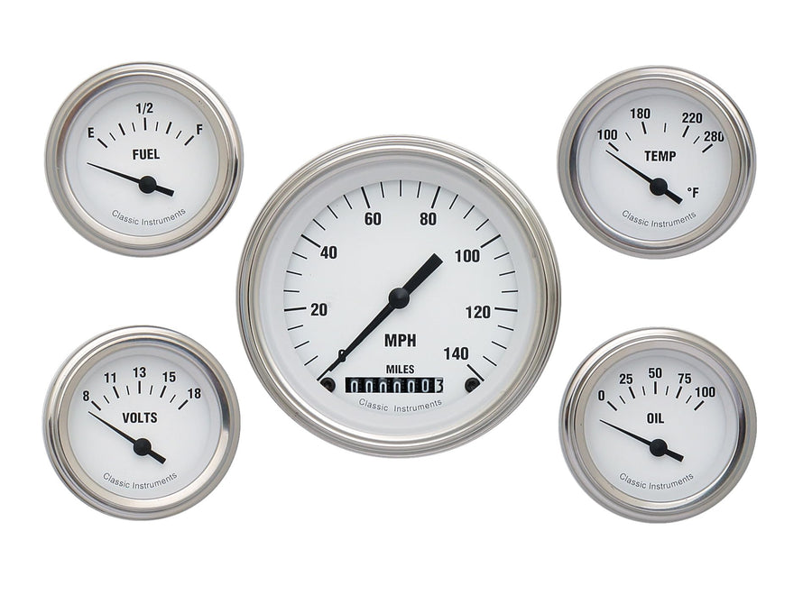 White Hot Classic Instruments Five Gauge Set