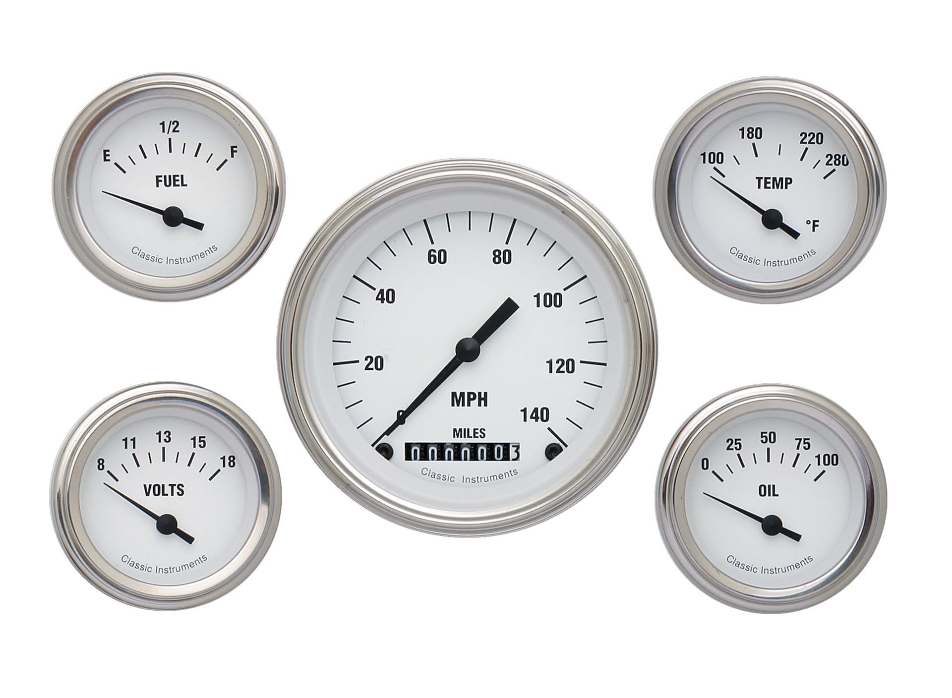 White Hot Classic Instruments Five Gauge Set