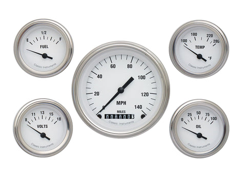 White Hot Classic Instruments Five Gauge Set
