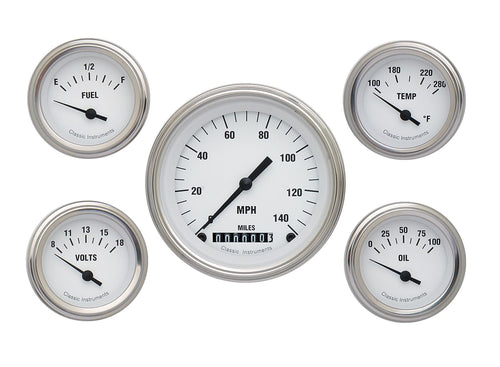 White Hot Classic Instruments Five Gauge Set