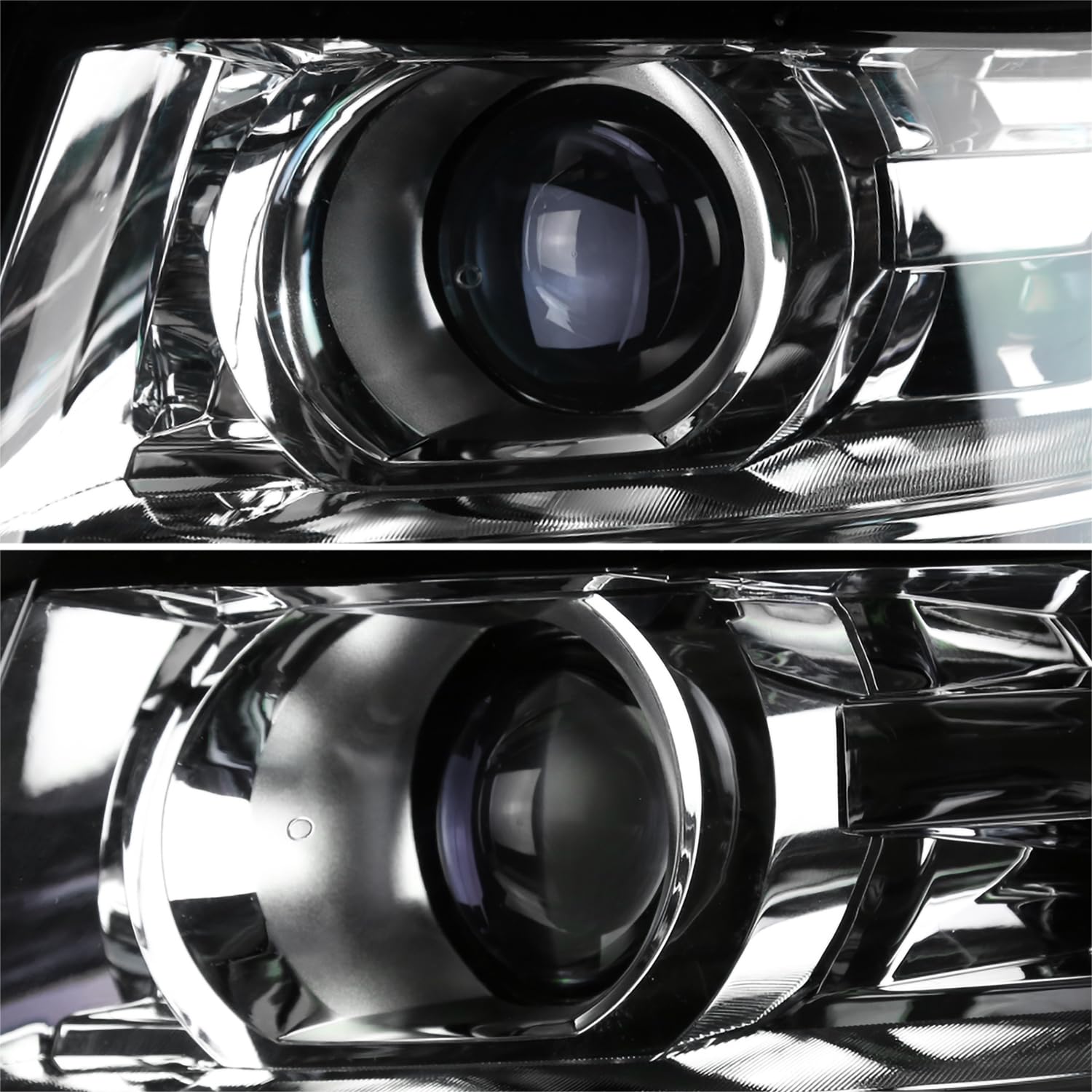 Chrome Projector Headlights w/LED DRL Strip SPEC-D TUNING Compatible with 2015-2020 Chevy Tahoe, Suburban, Left + Right Pair Headlamps Assembly