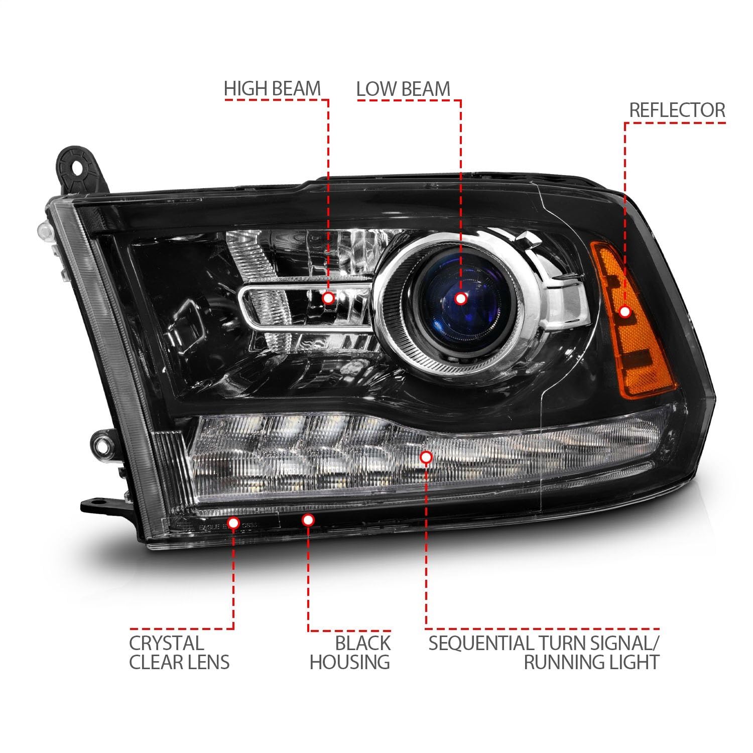 09-18 Dodge Ram 1500/2500/3500 ANZO LED Plank Style Headlights Switchback + Sequential - Hyper Black